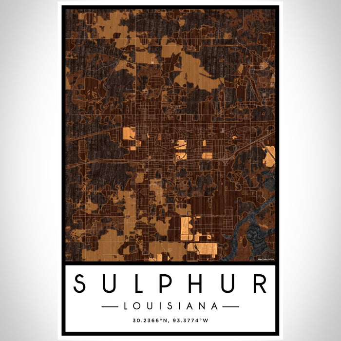 Sulphur Louisiana Map Print Portrait Orientation in Ember Style With Shaded Background