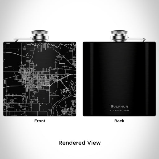 Rendered View of Sulphur Louisiana Map Engraving on 6oz Stainless Steel Flask in Black