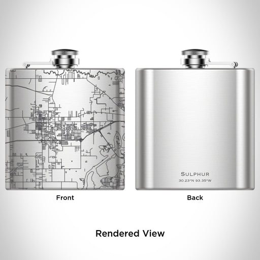 Rendered View of Sulphur Louisiana Map Engraving on 6oz Stainless Steel Flask