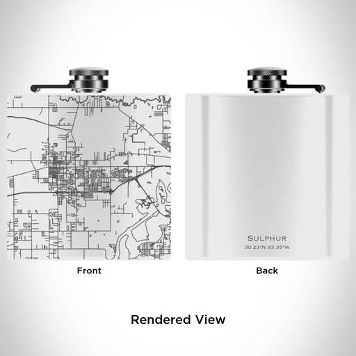 Rendered View of Sulphur Louisiana Map Engraving on 6oz Stainless Steel Flask in White