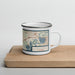 Right View Custom Sulphur Louisiana Map Enamel Mug in Woodblock