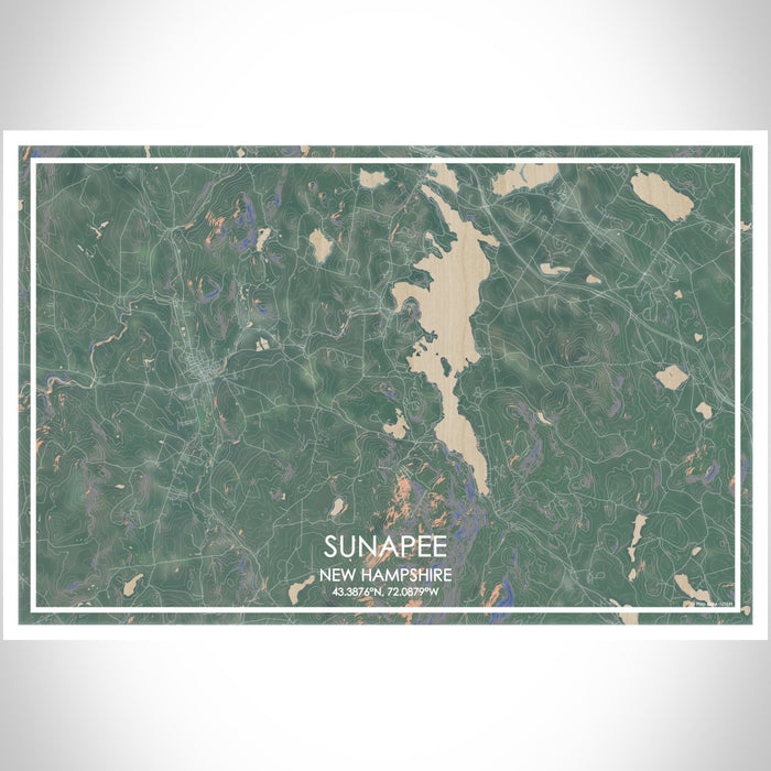 Sunapee New Hampshire Map Print Landscape Orientation in Afternoon Style With Shaded Background