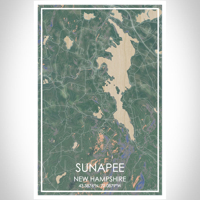 Sunapee New Hampshire Map Print Portrait Orientation in Afternoon Style With Shaded Background