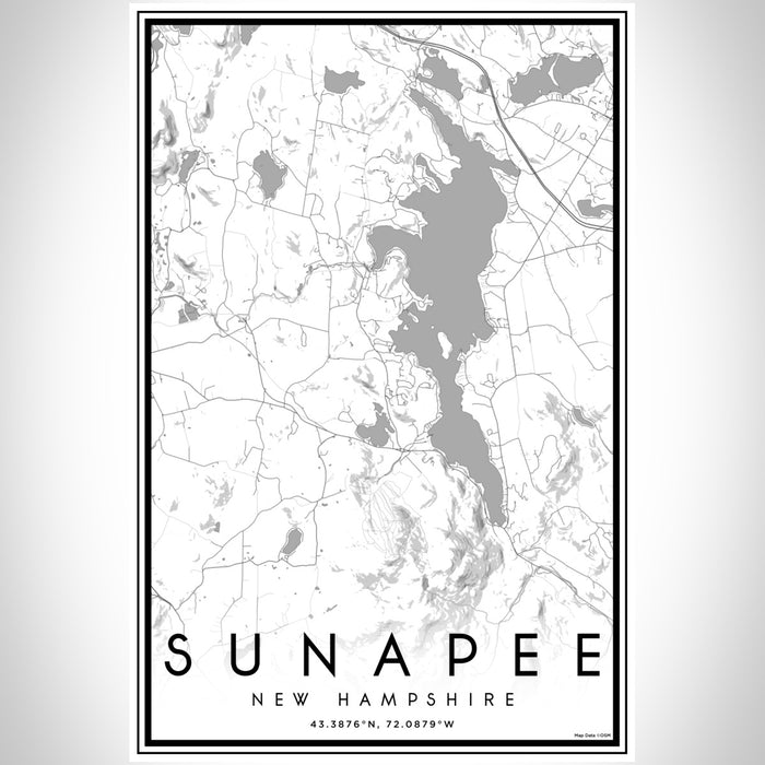 Sunapee New Hampshire Map Print Portrait Orientation in Classic Style With Shaded Background
