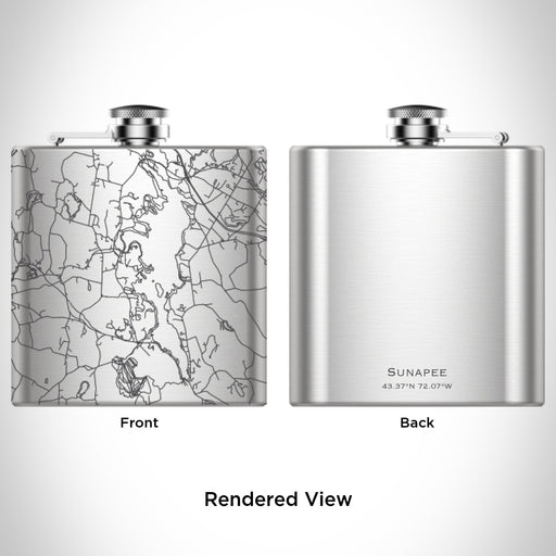 Rendered View of Sunapee New Hampshire Map Engraving on 6oz Stainless Steel Flask