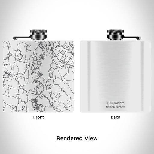 Rendered View of Sunapee New Hampshire Map Engraving on 6oz Stainless Steel Flask in White