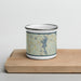 Front View Custom Sunapee New Hampshire Map Enamel Mug in Woodblock on Cutting Board