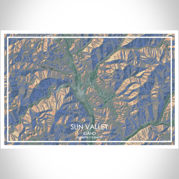 Sun Valley Idaho Map Print Landscape Orientation in Afternoon Style With Shaded Background
