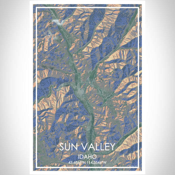 Sun Valley Idaho Map Print Portrait Orientation in Afternoon Style With Shaded Background