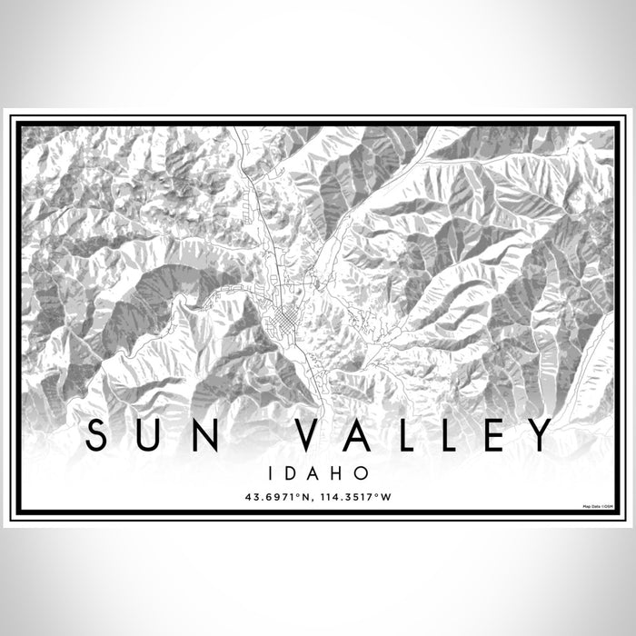 Sun Valley Idaho Map Print Landscape Orientation in Classic Style With Shaded Background