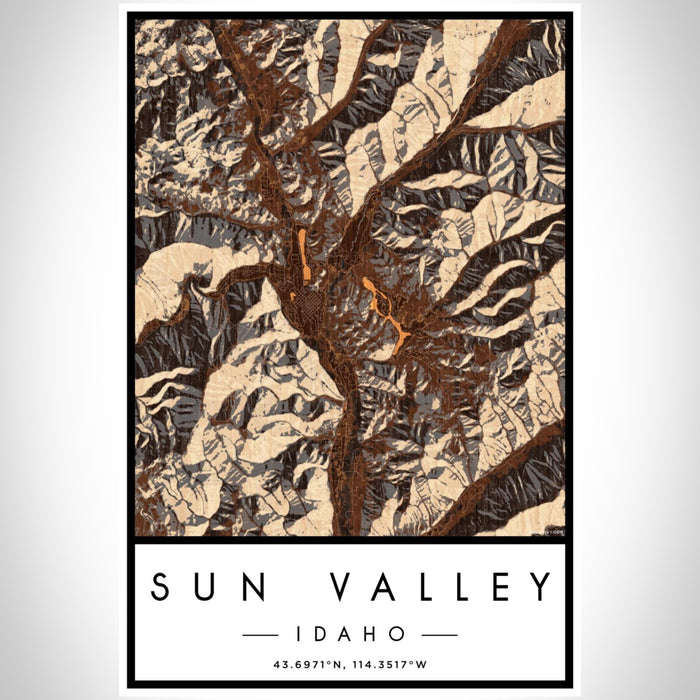 Sun Valley Idaho Map Print Portrait Orientation in Ember Style With Shaded Background