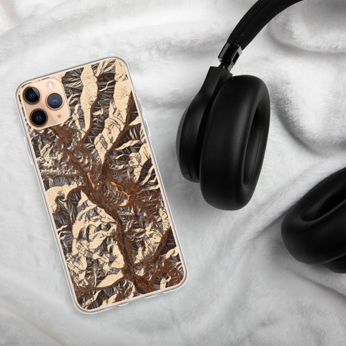 Custom Sun Valley Idaho Map Phone Case in Ember on Table with Black Headphones