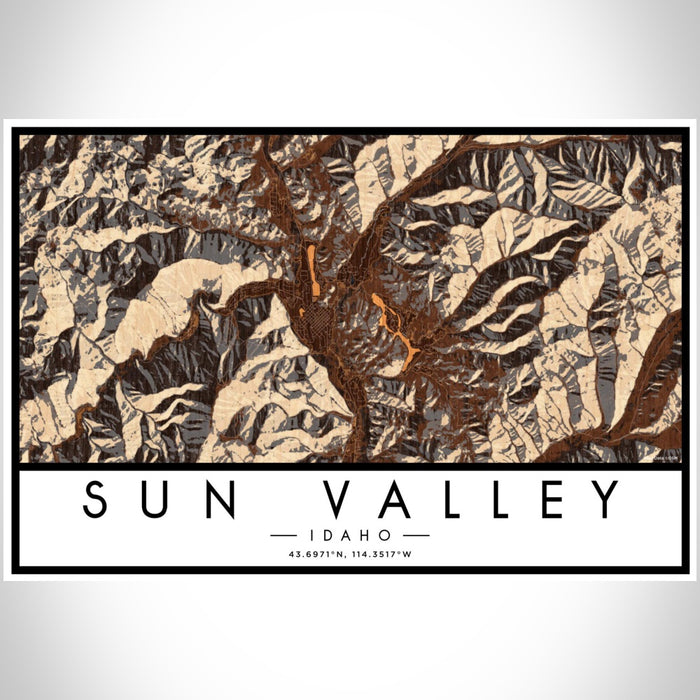 Sun Valley Idaho Map Print Landscape Orientation in Ember Style With Shaded Background
