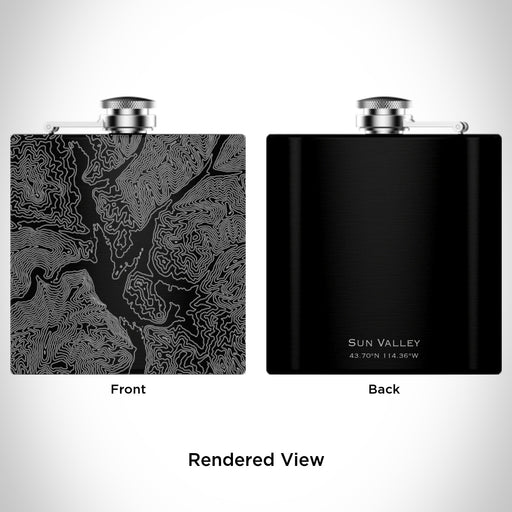 Rendered View of Sun Valley Idaho Map Engraving on 6oz Stainless Steel Flask in Black