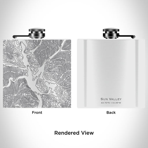 Rendered View of Sun Valley Idaho Map Engraving on 6oz Stainless Steel Flask in White