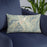 Custom Sun Valley Idaho Map Throw Pillow in Woodblock on Blue Colored Chair