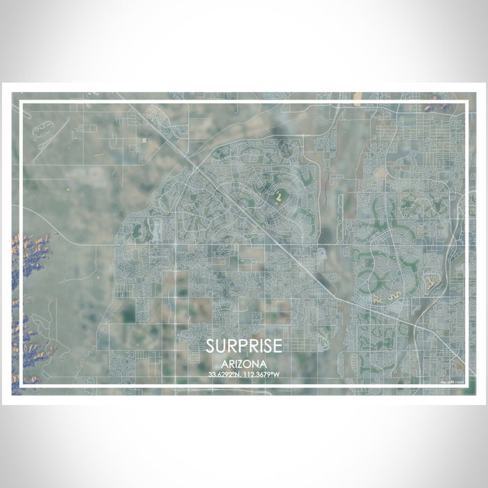 Surprise Arizona Map Print Landscape Orientation in Afternoon Style With Shaded Background