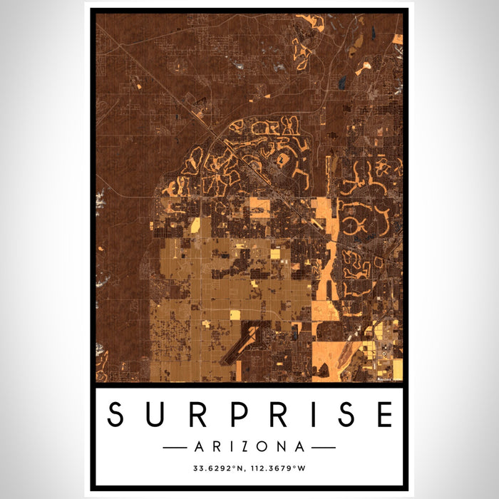 Surprise Arizona Map Print Portrait Orientation in Ember Style With Shaded Background