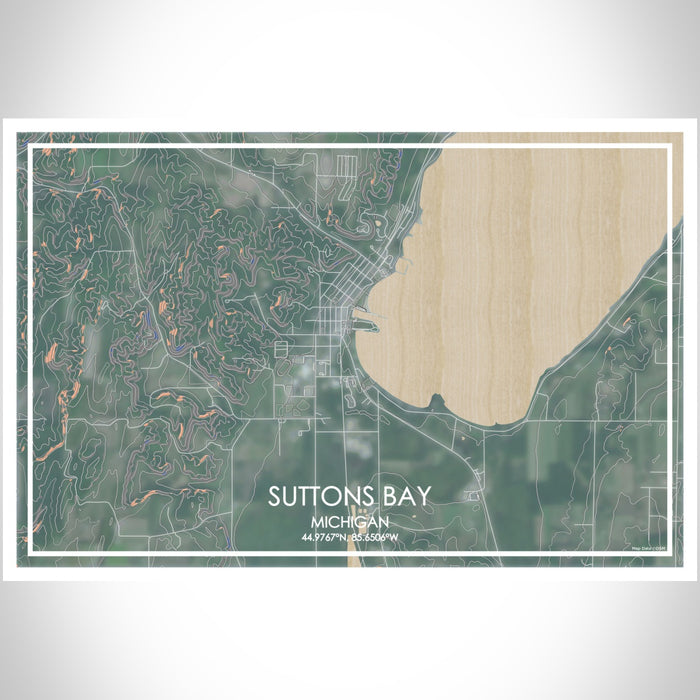 Suttons Bay Michigan Map Print Landscape Orientation in Afternoon Style With Shaded Background