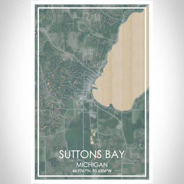 Suttons Bay Michigan Map Print Portrait Orientation in Afternoon Style With Shaded Background