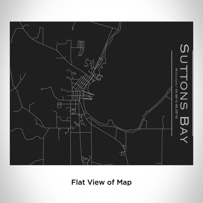 Rendered View of Suttons Bay Michigan Map Engraving on 20oz Stainless Steel Insulated Bottle with Bamboo Top in Black