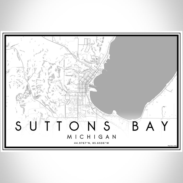 Suttons Bay Michigan Map Print Landscape Orientation in Classic Style With Shaded Background