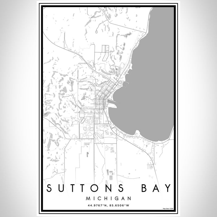 Suttons Bay Michigan Map Print Portrait Orientation in Classic Style With Shaded Background