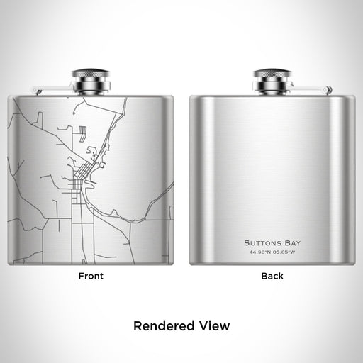 Rendered View of Suttons Bay Michigan Map Engraving on 6oz Stainless Steel Flask