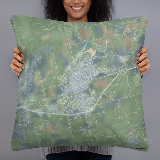 Person holding 22x22 Custom Sweetwater Texas Map Throw Pillow in Afternoon