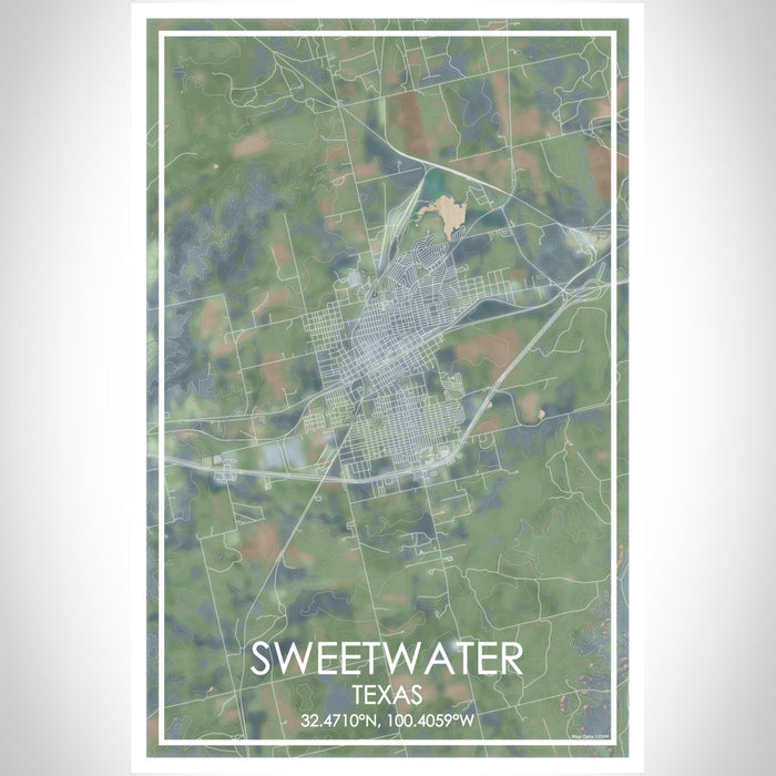 Sweetwater Texas Map Print Portrait Orientation in Afternoon Style With Shaded Background