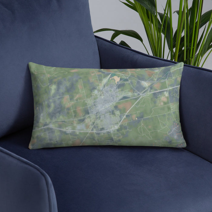 Custom Sweetwater Texas Map Throw Pillow in Afternoon on Blue Colored Chair