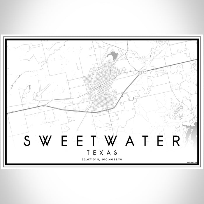 Sweetwater Texas Map Print Landscape Orientation in Classic Style With Shaded Background