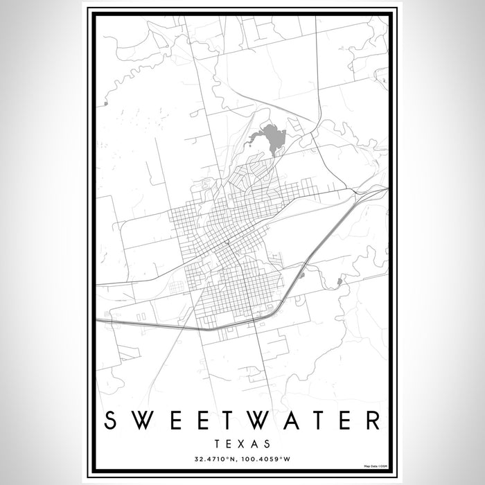 Sweetwater Texas Map Print Portrait Orientation in Classic Style With Shaded Background