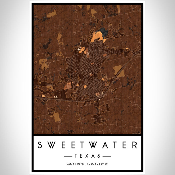 Sweetwater Texas Map Print Portrait Orientation in Ember Style With Shaded Background