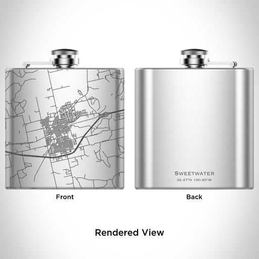 Rendered View of Sweetwater Texas Map Engraving on 6oz Stainless Steel Flask