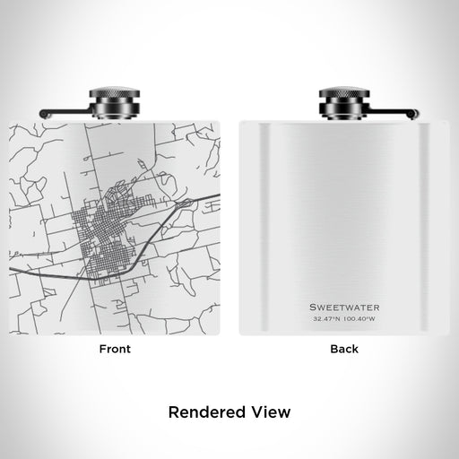 Rendered View of Sweetwater Texas Map Engraving on 6oz Stainless Steel Flask in White
