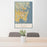 24x36 Sydney Australia Map Print Portrait Orientation in Woodblock Style Behind 2 Chairs Table and Potted Plant