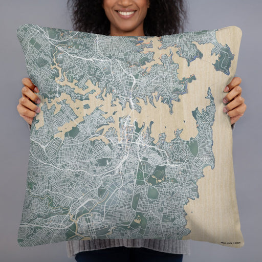 Person holding 22x22 Custom Sydney Australia Map Throw Pillow in Afternoon