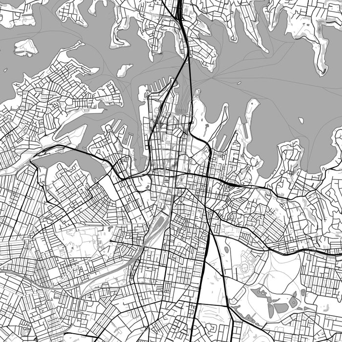 Sydney Australia Map Print in Classic Style Zoomed In Close Up Showing Details