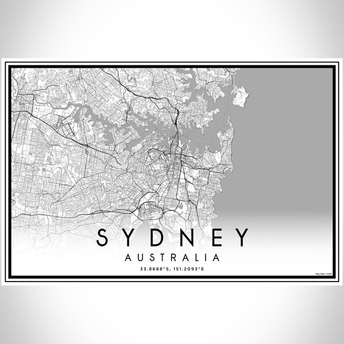 Sydney Australia Map Print Landscape Orientation in Classic Style With Shaded Background