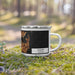 Right View Custom Sydney Australia Map Enamel Mug in Ember on Grass With Trees in Background