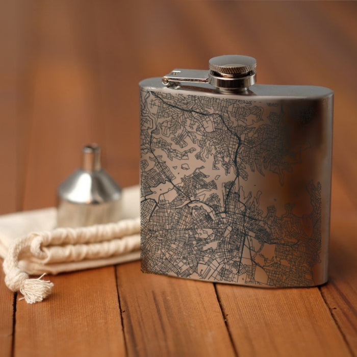 Sydney Australia Custom Engraved City Map Inscription Coordinates on 6oz Stainless Steel Flask