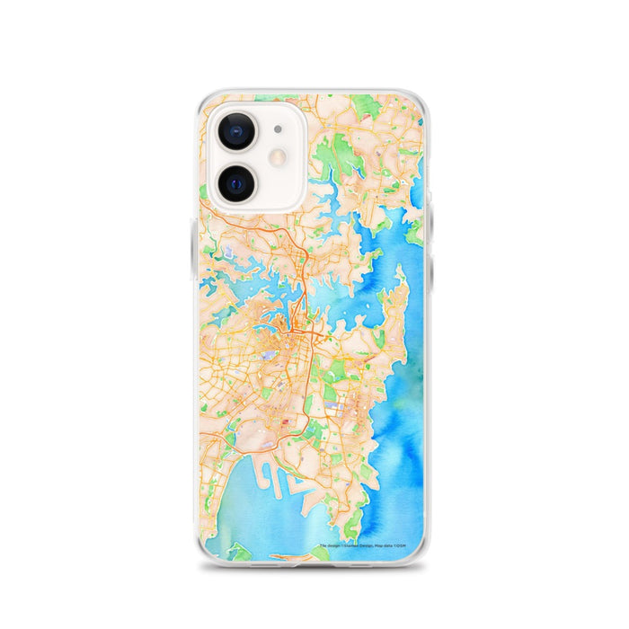 Custom iPhone 12 Sydney Australia Map Phone Case in Watercolor