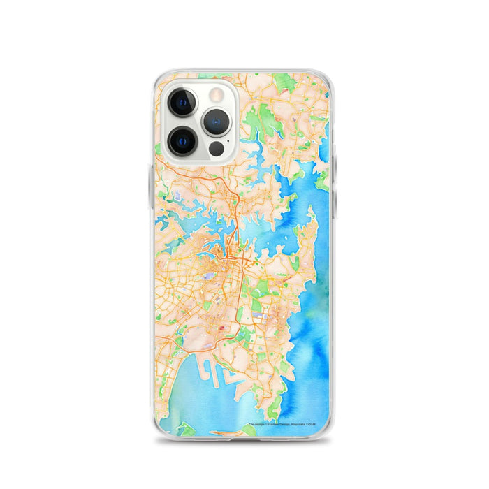 Custom iPhone 12 Pro Sydney Australia Map Phone Case in Watercolor