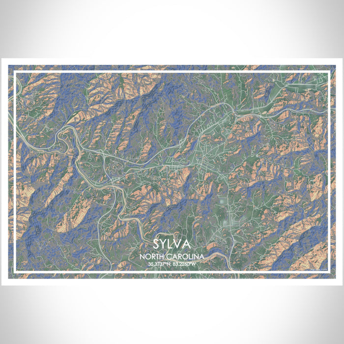 Sylva North Carolina Map Print Landscape Orientation in Afternoon Style With Shaded Background