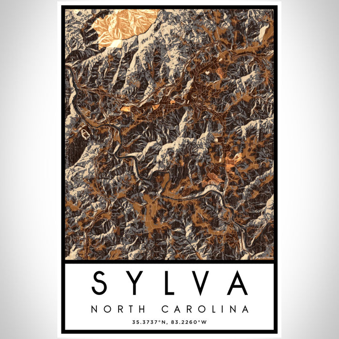 Sylva North Carolina Map Print Portrait Orientation in Ember Style With Shaded Background