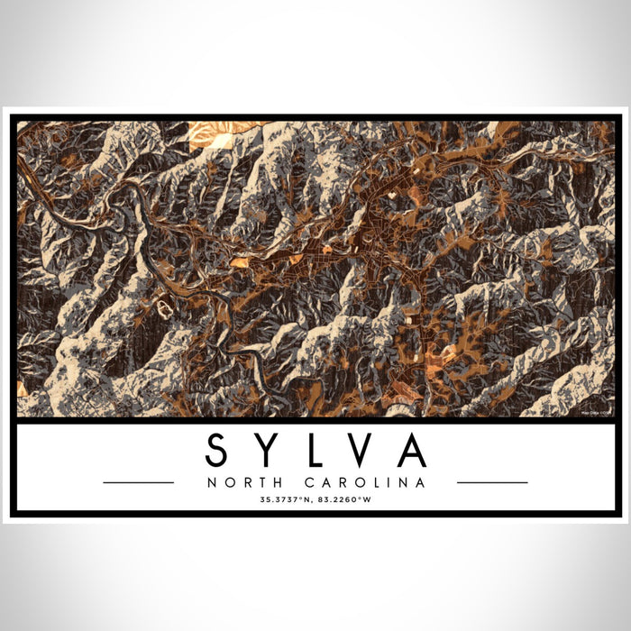 Sylva North Carolina Map Print Landscape Orientation in Ember Style With Shaded Background