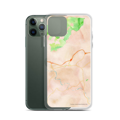 Custom Sylva North Carolina Map Phone Case in Watercolor on Table with Laptop and Plant