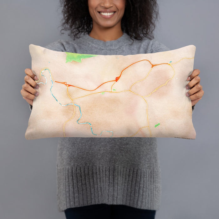 Person holding 20x12 Custom Sylva North Carolina Map Throw Pillow in Watercolor