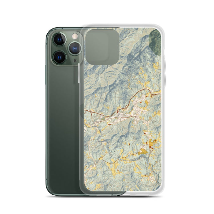 Custom Sylva North Carolina Map Phone Case in Woodblock on Table with Laptop and Plant